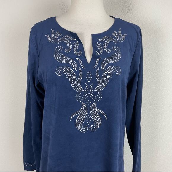 Soft Surroundings Navy Faux Suede Embellished Dress Medium - Picture 3 of 8